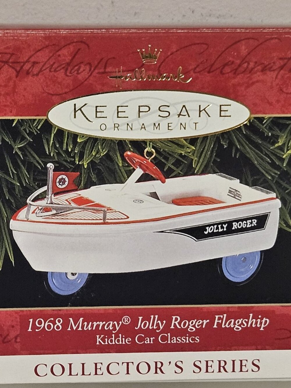 Hallmark ornament, #6 in Kiddie Car Classics series, 1968 Murray Jolly Roger Fla